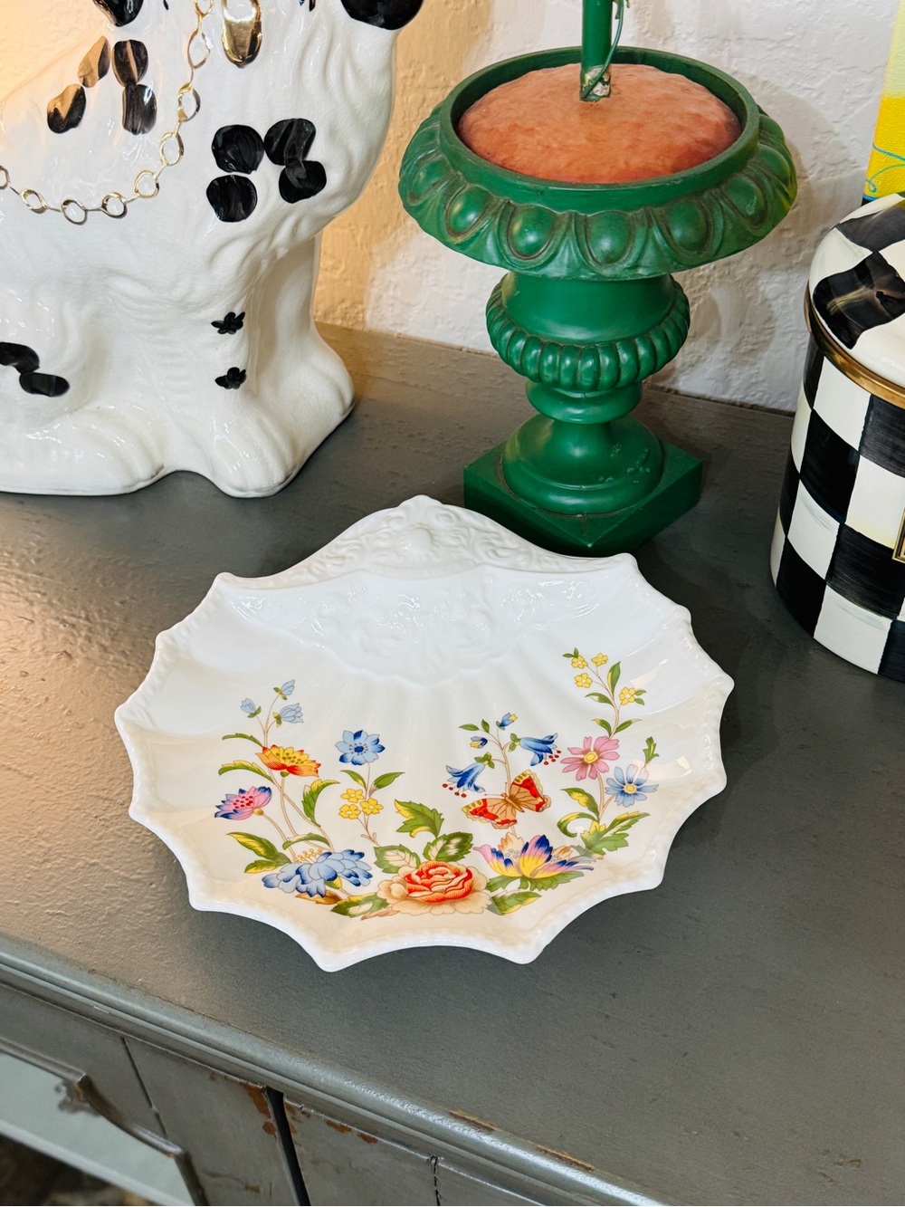 Vintage Aynsley "Cottage Garden" Bone China Embossed Shell Dish - England - Picture 12 of 16